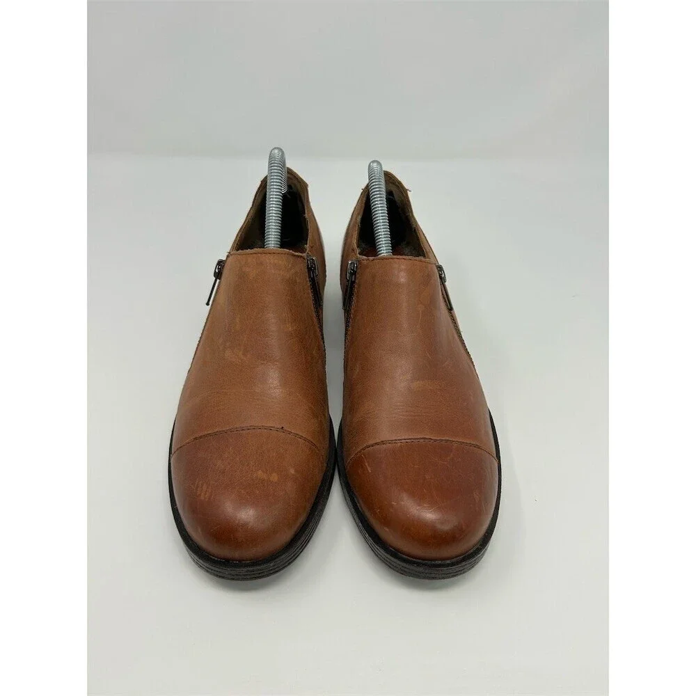 b.o.c. Born Concepts Ankle Booties Brown Cognac Double Zip Cap Toe Size 9.5